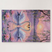 Swan Couple Heart on Pink Sunset Lake Legpuzzel (Horizontaal)