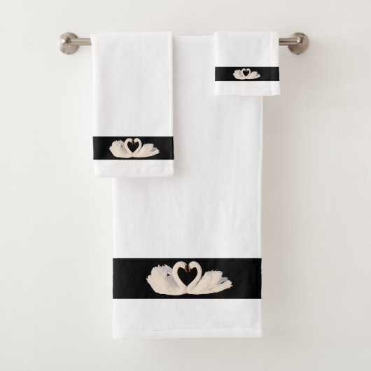 Swan Couple on Black & White Bath Towel Set Bad Handdoek (Insitu)