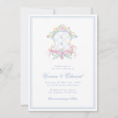 Swan Crest Monogram Coastal Blue Wedding Kaart (Voorkant)