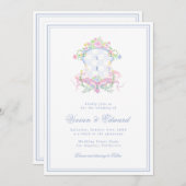 Swan Crest Monogram Coastal Blue Wedding Kaart (Voorkant / Achterkant)