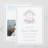 Swan Crest Monogram Kustblauw Trouwkaart Kaart (Voorkant / Achterkant)