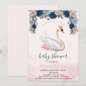 Swan Crown Flowers Roze Strepen Baby shower Kaart (Voorkant / Achterkant)