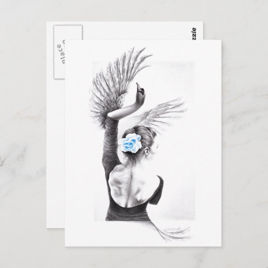 Swan dansende vrouw ballet Surreal-tekenkunst Briefkaart (Voorkant / Achterkant)