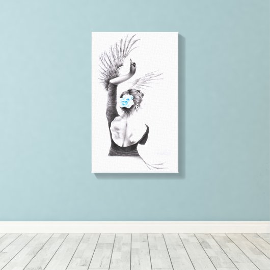 Swan dansende vrouw ballet Surreal-tekenkunst Canvas Afdruk (Insitu (Houten vloer))