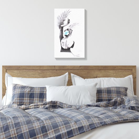 Swan dansende vrouw ballet Surreal-tekenkunst Canvas Afdruk (Insitu (Slaapkamer))