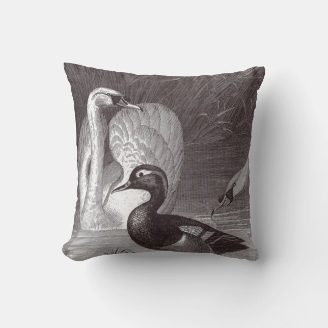 Swan Duck Black en White Bird Toile Sierkussen (Voorkant)