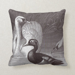 Swan Duck Black en White Bird Toile Sierkussen