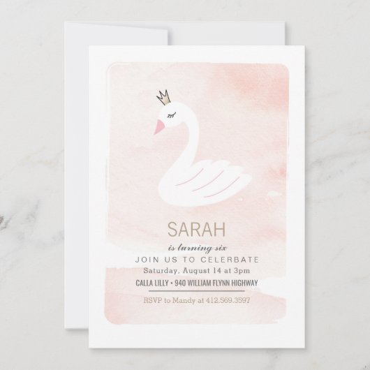 Swan Elegant Pink Birthday Uitnodiging (Voorkant)