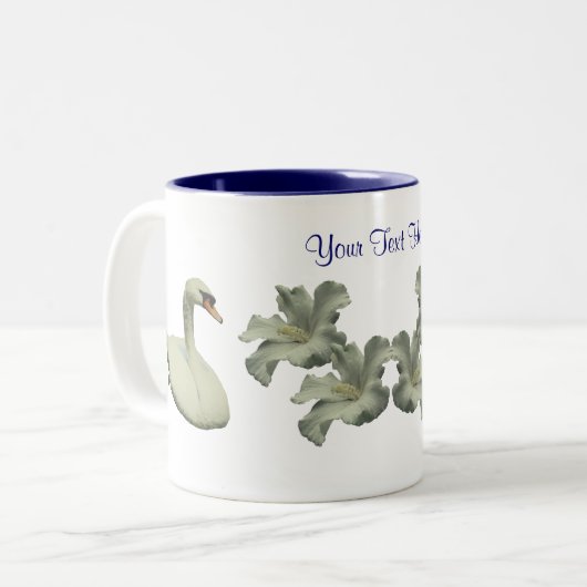 Swan en Hibiscus flower, gepersonaliseerd Tweekleurige Koffiemok (Voorkant links)