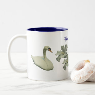 Swan en Hibiscus flower, gepersonaliseerd Tweekleurige Koffiemok