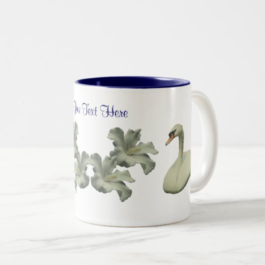 Swan en Hibiscus flower, gepersonaliseerd Tweekleurige Koffiemok (Voorkant rechts)