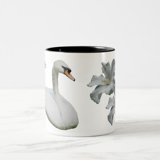 Swan en Hibiscus flower, gepersonaliseerd Tweekleurige Koffiemok (Center)