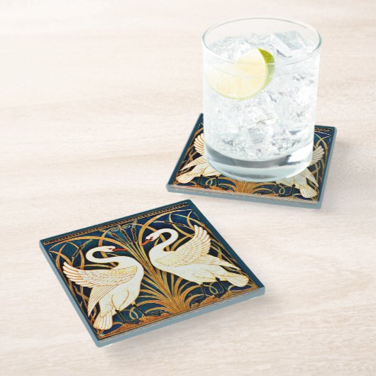 Swan en Rush en Iris Glazen Onderzetter (Schuin)