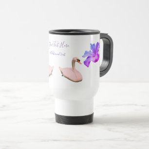 Swan en Single Hibiscus Flower, gepersonaliseerd Reisbeker