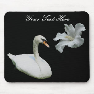 Swan en White Hibiscus Flower Mousepad Muismat