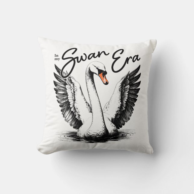  Swan Era Zwart Print Kussen (Voorkant)