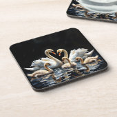 Swan Family on Black Lake Artwork Bier Onderzetter (Linkerzijde)