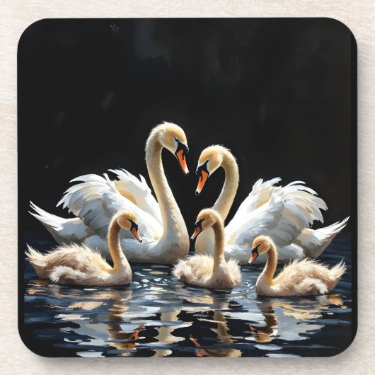 Swan Family on Black Lake Artwork Bier Onderzetter (Voorkant)
