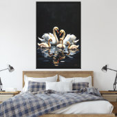 Swan Family on Black Lake Artwork Canvas Afdruk (Insitu (Slaapkamer))