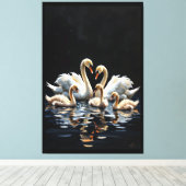 Swan Family on Black Lake Artwork Canvas Afdruk (Insitu (Houten vloer))