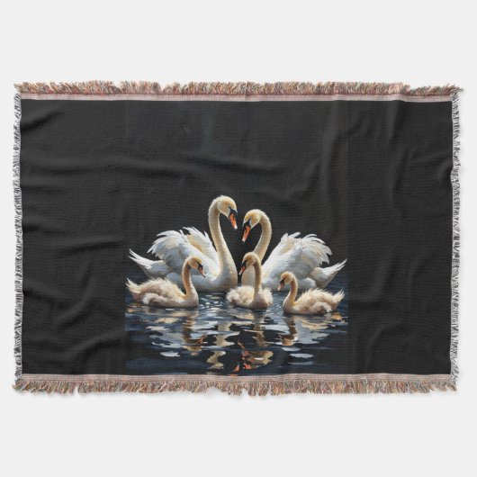 Swan Family on Black Lake Artwork Deken (Voorkant)
