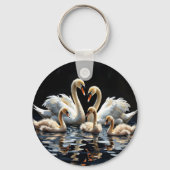 Swan Family on Black Lake Artwork Sleutelhanger (Achterkant)