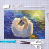 Swan Floating on Sunlit Water Blue White Decoupage Tissuepapier (Craft)