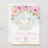 Swan Floral Baby shower Invitation Girl Kaart (Voorkant)