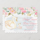 Swan Floral Baby shower Invitation Kaart (Voorkant / Achterkant)