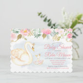 Swan Floral Baby shower Invitation Kaart (Staand voorkant)