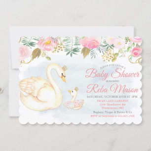 Swan Floral Baby shower Invitation Kaart