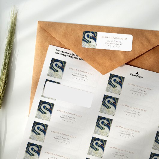  Swan Floral Custom Retouradres Etiket