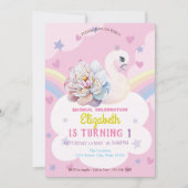 Swan Flower Crown Rainbow Hearts Stars Birthday Kaart (Voorkant)