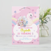 Swan Flower Crown Rainbow Hearts Stars Birthday Kaart (Staand voorkant)