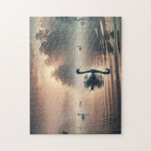 Swan Foggy Lake Sunrise Tranquil Nature Legpuzzel (Verticaal)