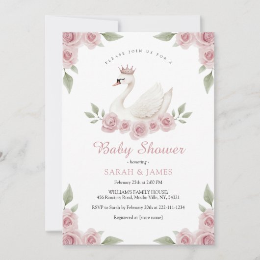 Swan Girl Baby shower uitnodiging (Voorkant)