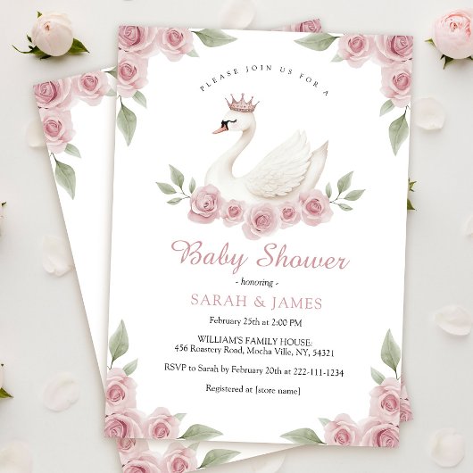 Swan Girl Baby shower uitnodiging