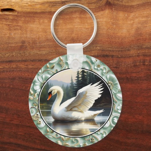 Swan Glides Gracefully on Lake Sleutelhanger (Voorkant)