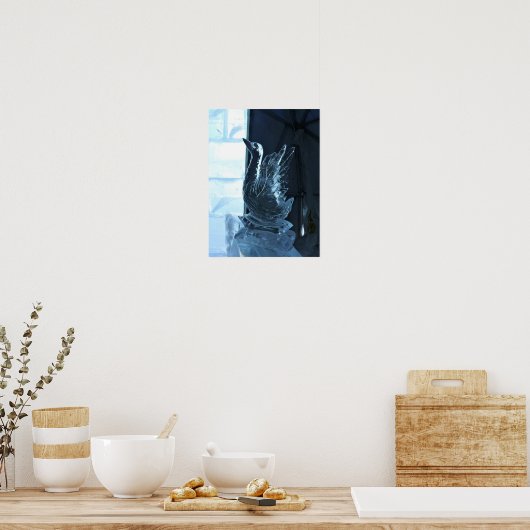 Swan Ice Sculpture, Quebec, Canada Poster (Keuken)