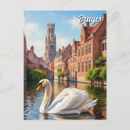 Swan in Bruges Belgium Travel Souvenir Briefkaart