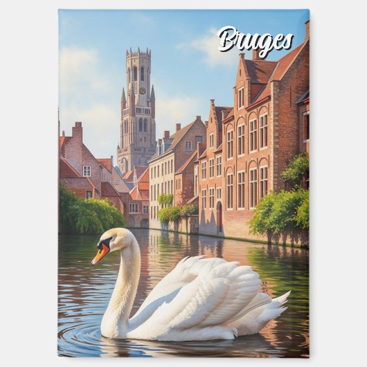 Swan in Bruges Belgium Travel Souvenir Magneet (Voorkant)