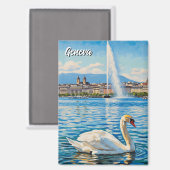 Swan in Geneva Switzerland Travel  Magneet (Voorkant / Achterkant)