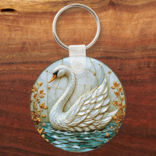 Swan Jewel Tones Glas in lood #1 Sleutelhanger