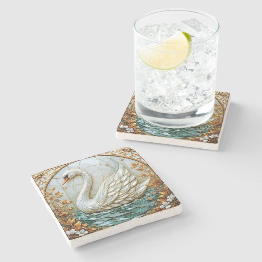 Swan Jewel Tones Glas in lood #1 Stenen Onderzetter (Zijkant)