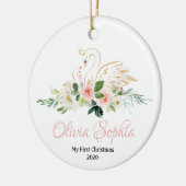 Swan kerstversiering, roze en gouden zwaan keramisch ornament (Links)