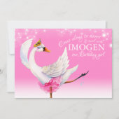Swan Lake ballet eerste verjaardag roze uitnodigin Kaart (Voorkant)
