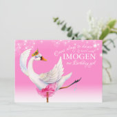 Swan Lake ballet eerste verjaardag roze uitnodigin Kaart (Staand voorkant)