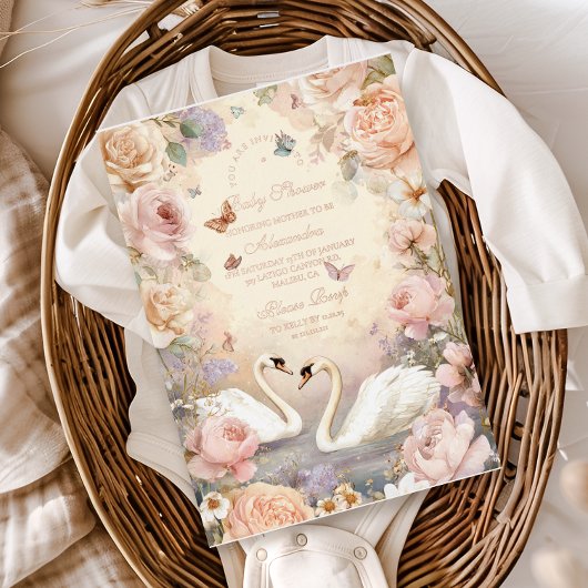 Swan Lake Garden Baby shower Folie Uitnodiging