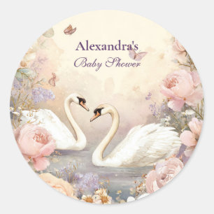 Swan Lake Garden Baby shower Ronde Sticker