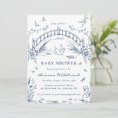 Swan Lake Toile Chinoiserie Baby Shower Invitation Kaart (Staand voorkant)